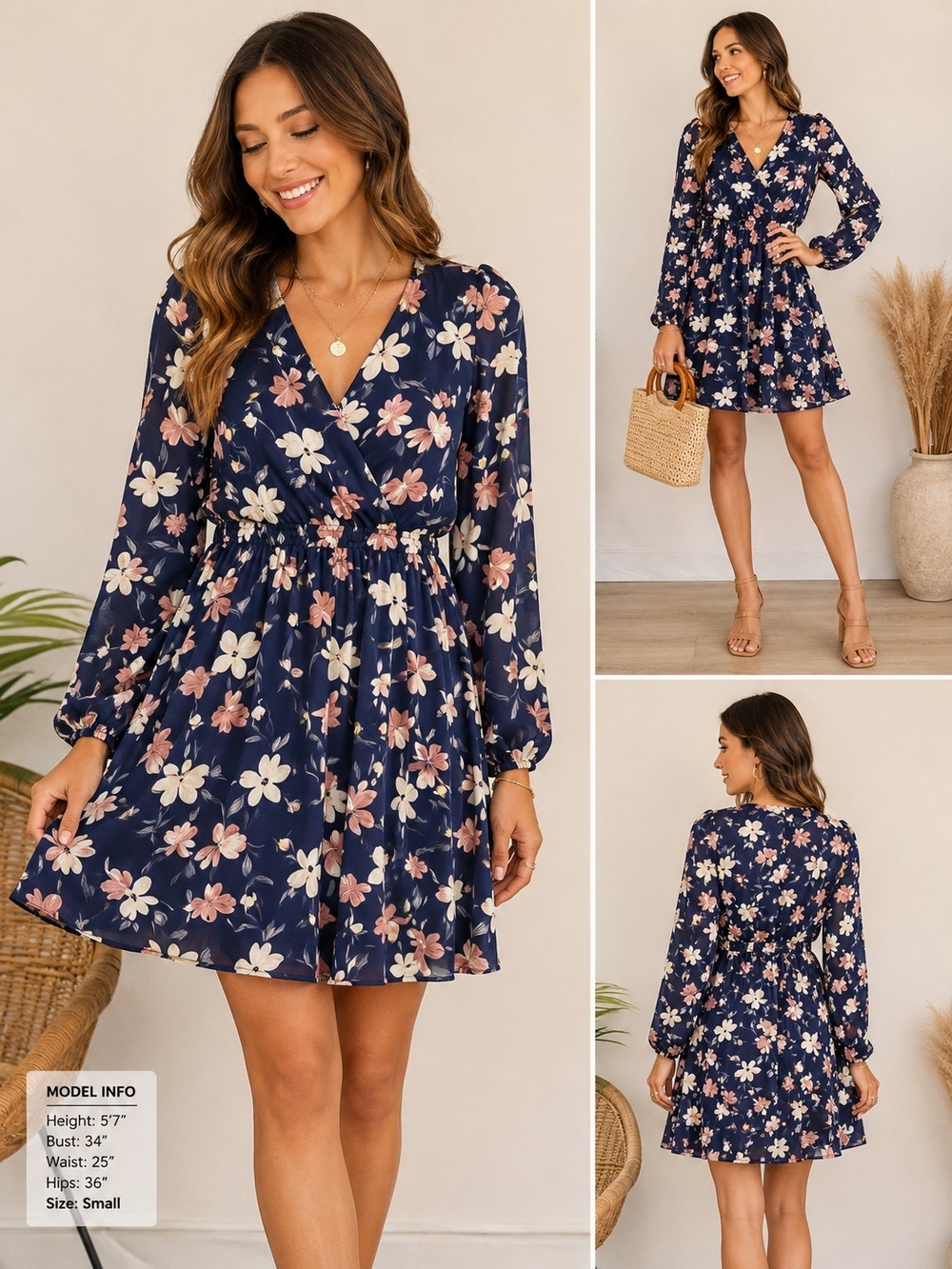 Cupshe Navy Floral V-Neck Mini Dress